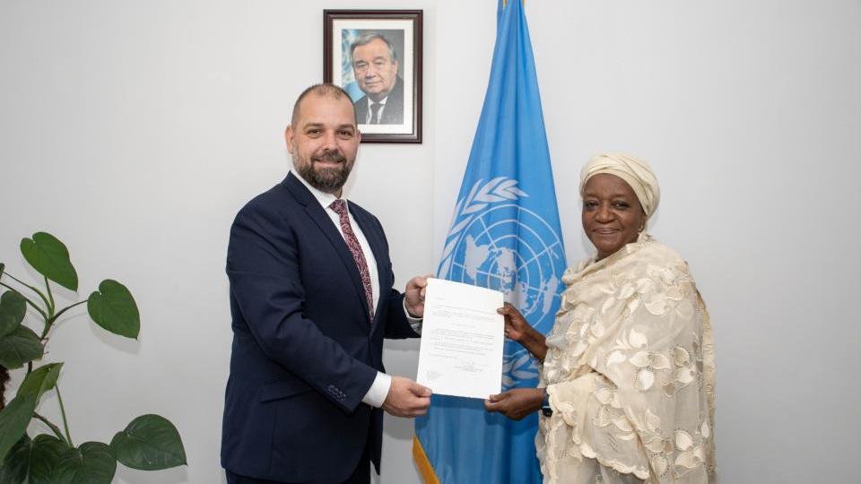  H.E. Mr. Maroš Mitrík, the new Permanent Representative of the Slovak Republic to the United Nations Office at Nairobi, the United Nations Environment Programme (UNEP), and the United Nations Human Settlements Programme (UN-Habitat), presented his credentials to Madam Zainab Hawa Bangura, Director-General of the United Nations Office at Nairobi (UNON).