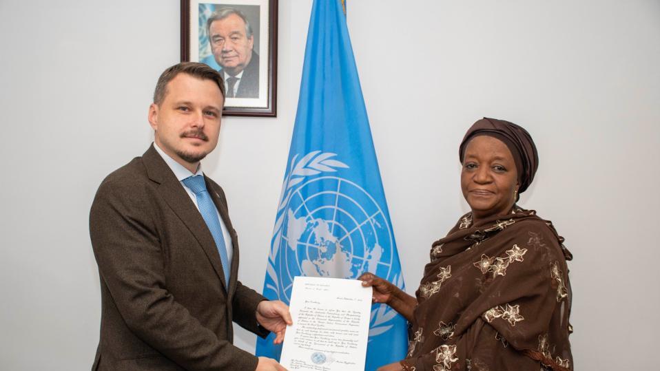 H.E. Mr Dzmitry Krasouski, the New Permanent Representative of the Republic of Belarus to the United Nations Office at Nairobi, the United Nations Environment Programme (UNEP), and the United Nations Human Settlements Programme (UN-Habitat), presented his credentials to Madam Zainab Hawa Bangura, Director-General of the United Nations Office at Nairobi (UNON).