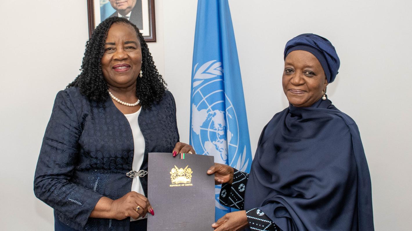 Amb. Dr. Ida Betty Odinga presents her credentials to UNON Director-General Mrs Zainab Hawa Bangura