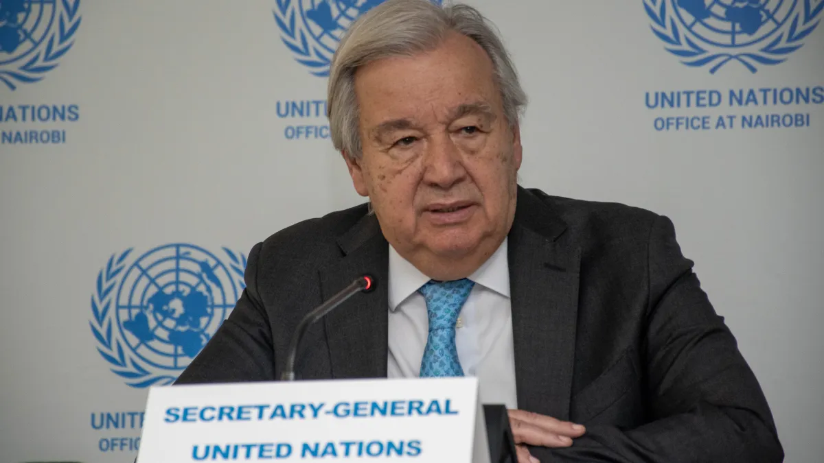 UN Secretary General addressing the media at the UNON Press Conference Centre