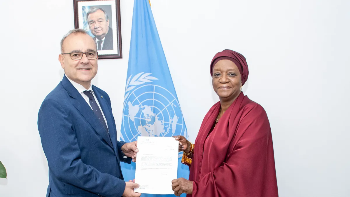 H.E. Mr. Vincenzo Del Monaco presents credentials to UNON Director-General Mrs Zainab Hawa Bangura