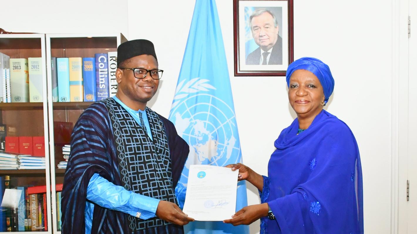 H.E Amb Dr. Madou Diallo presents his credentials as Permanent Representative of the Republic of Mali to the United Nations Offices in Nairobi.