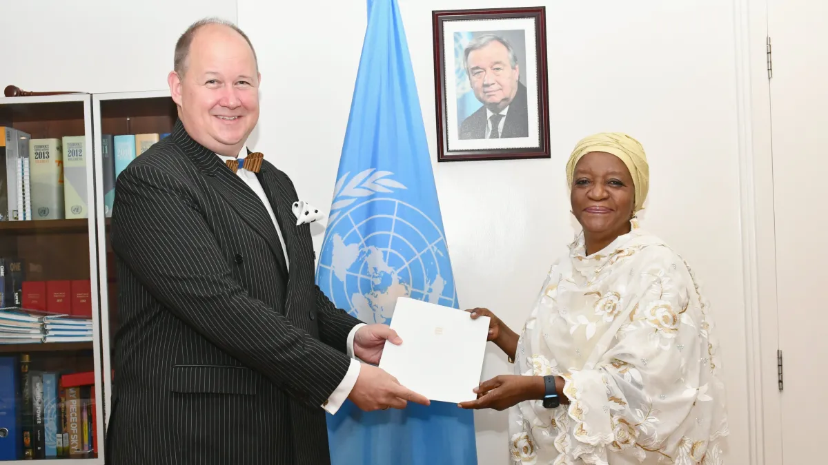 H.E Mr. Daniel Schaer presents his credentials as Permanent Representative of the Republic of Estonia to the United Nations Offices in Nairobi.