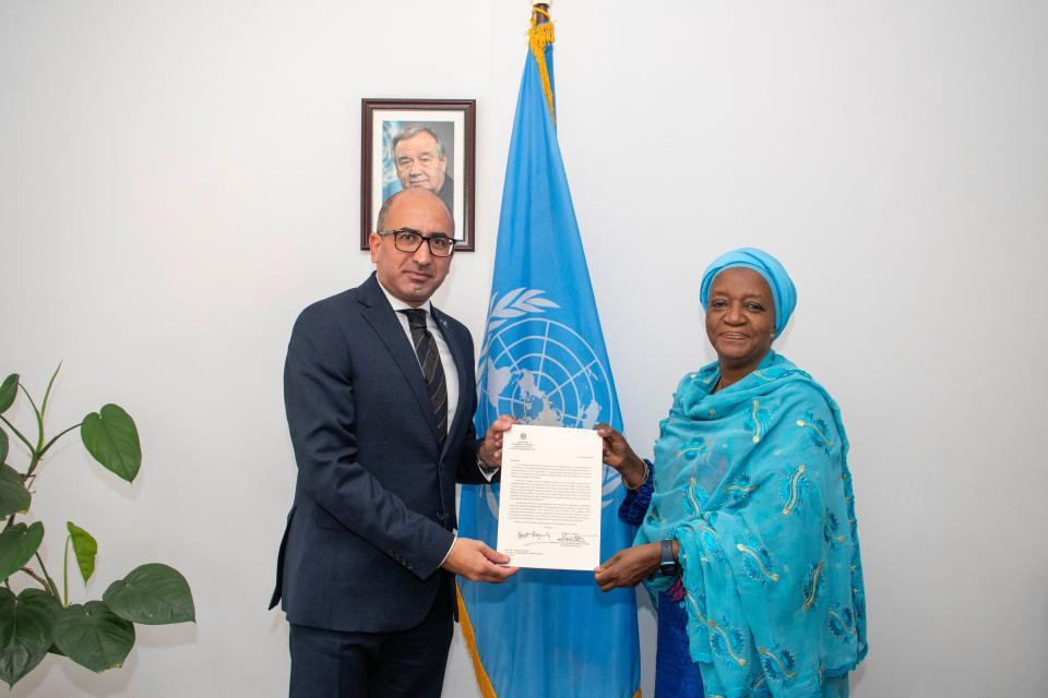 H.E. Mr. Hatem Yousri Hosni, the New Permanent Representative of the Arab Republic of Egypt to the United Nations Office at Nairobi, the United Nations Environment Programme (UNEP), and the United Nations Human Settlements Programme (UN-Habitat), presented his credentials to Madam Zainab Hawa Bangura, Director-General of the United Nations Office at Nairobi (UNON).
