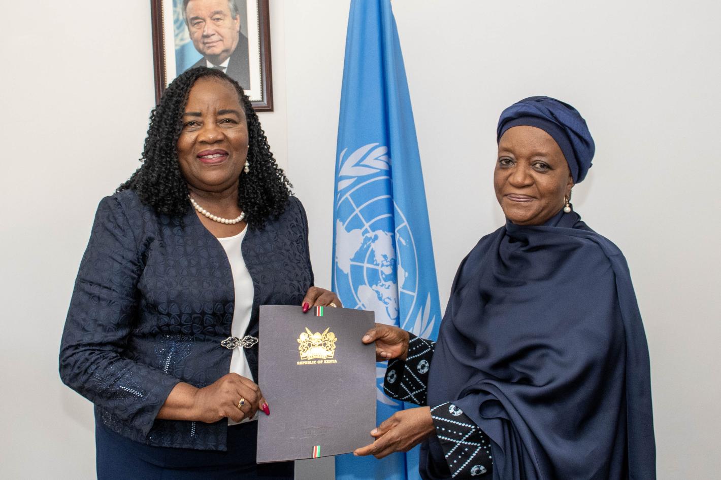 Amb. Dr. Ida Betty Odinga presents her credentials to UNON Director-General Mrs Zainab Hawa Bangura