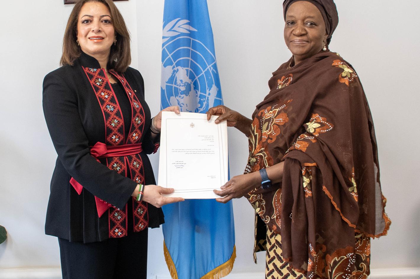Amb. Ms. Rulan Samara presents her credentials to UNON Director-General Zainab Hawa Bangura