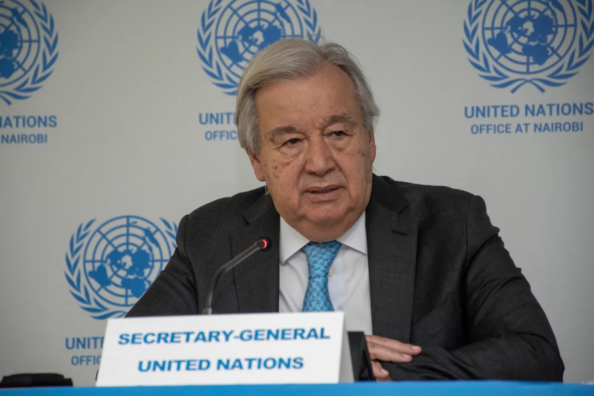 UN Secretary General addressing the media at the UNON Press Conference Centre