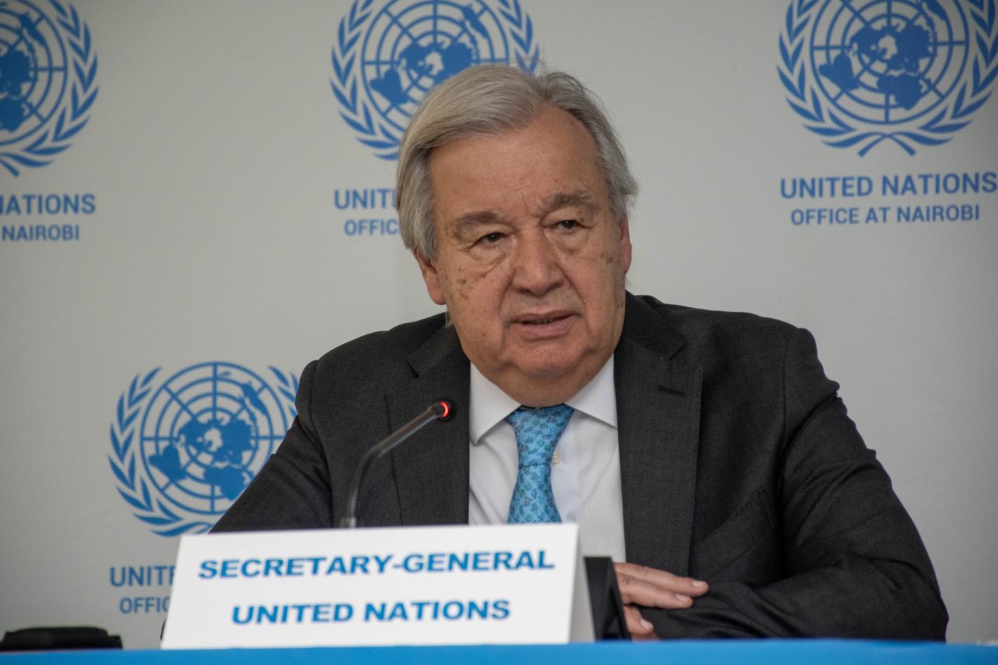 UN Secretary General addressing the media at the UNON Press Conference Centre
