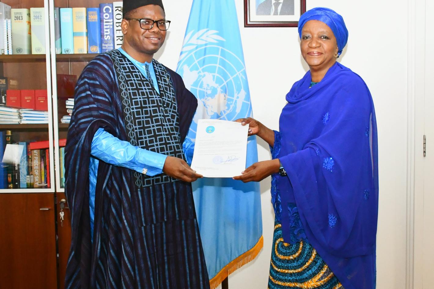 H.E Amb Dr. Madou Diallo presents his credentials as Permanent Representative of the Republic of Mali to the United Nations Offices in Nairobi.
