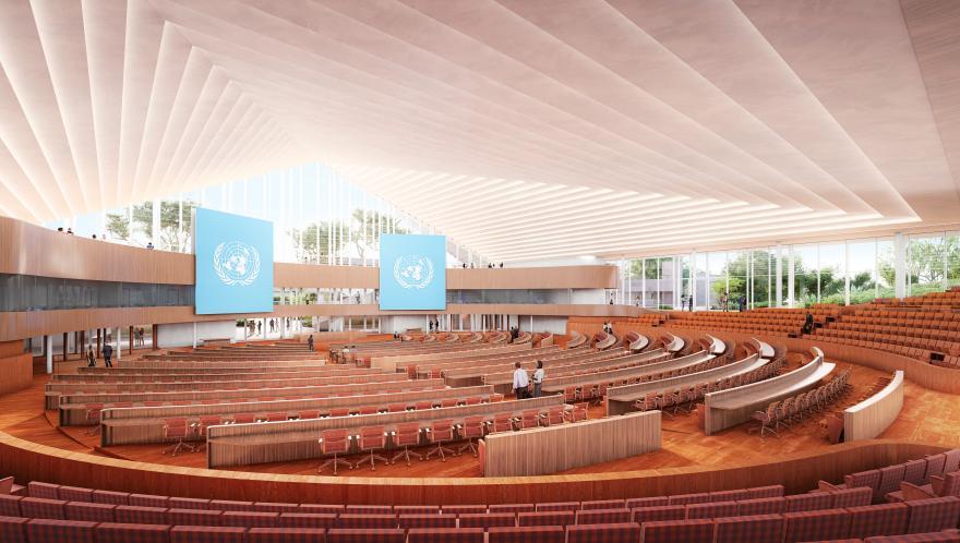 Digital Rendering of Assembly Hall Interior Design